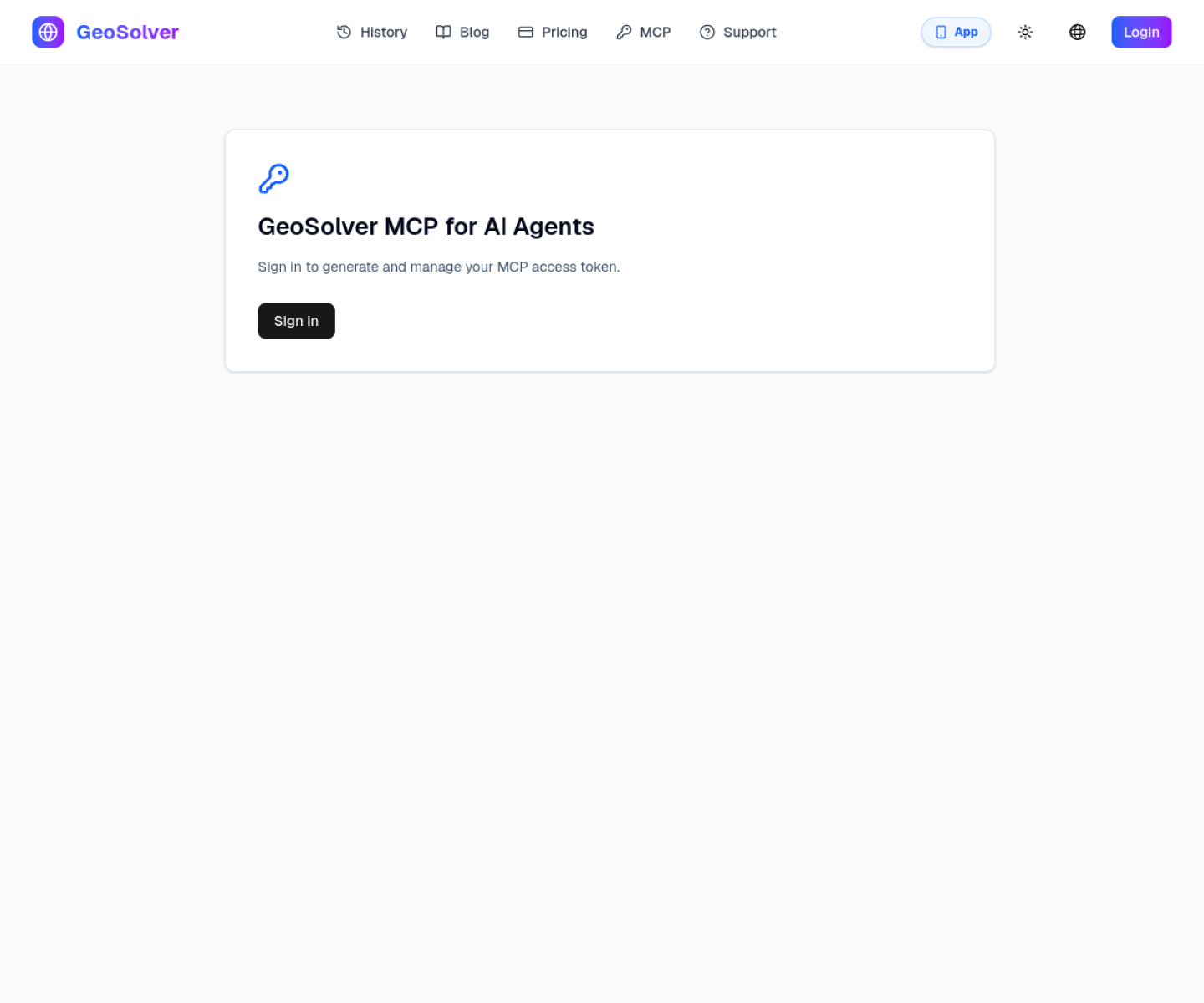 GeoSolver MCP page showing reverse image geolocation tools for AI agents.